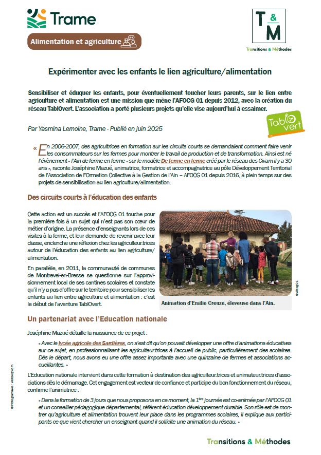 Expérimenter avec les enfants le lien agriculture/alimentation