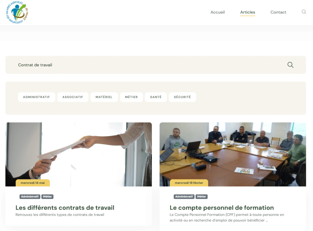 Site internet de l'association des salariés agricoles de France