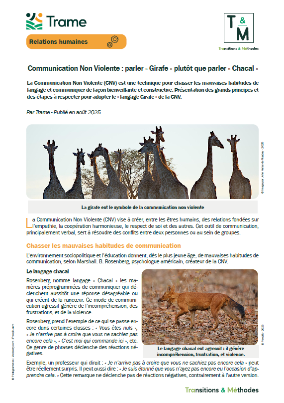 Communication Non Violente : parler «Girafe» plutôt que parler «Chacal»