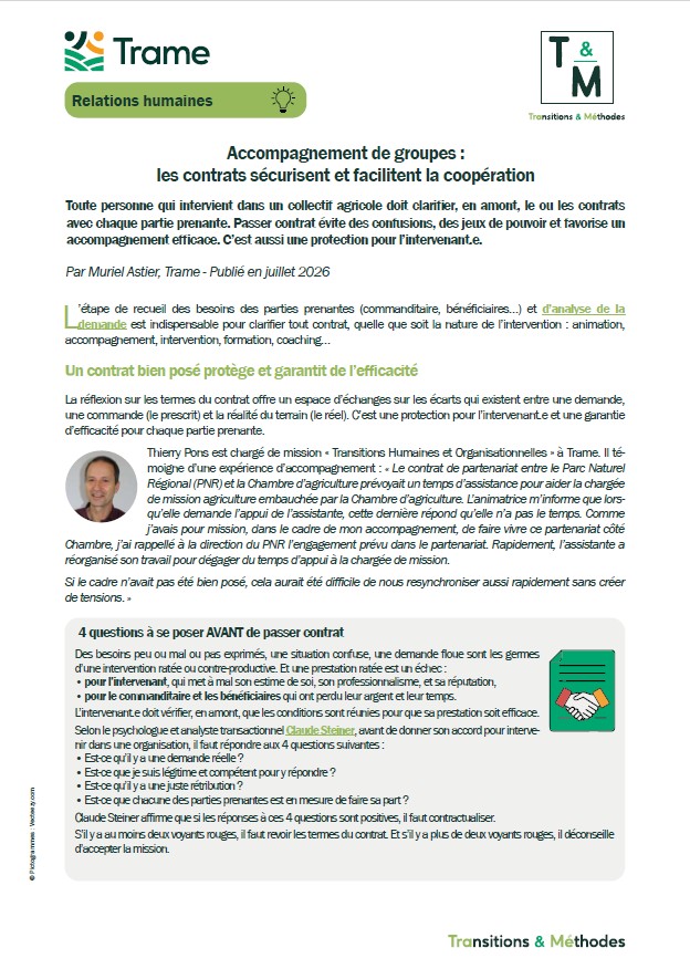Accompagnement de groupes : les contrats facilitent la coopération
